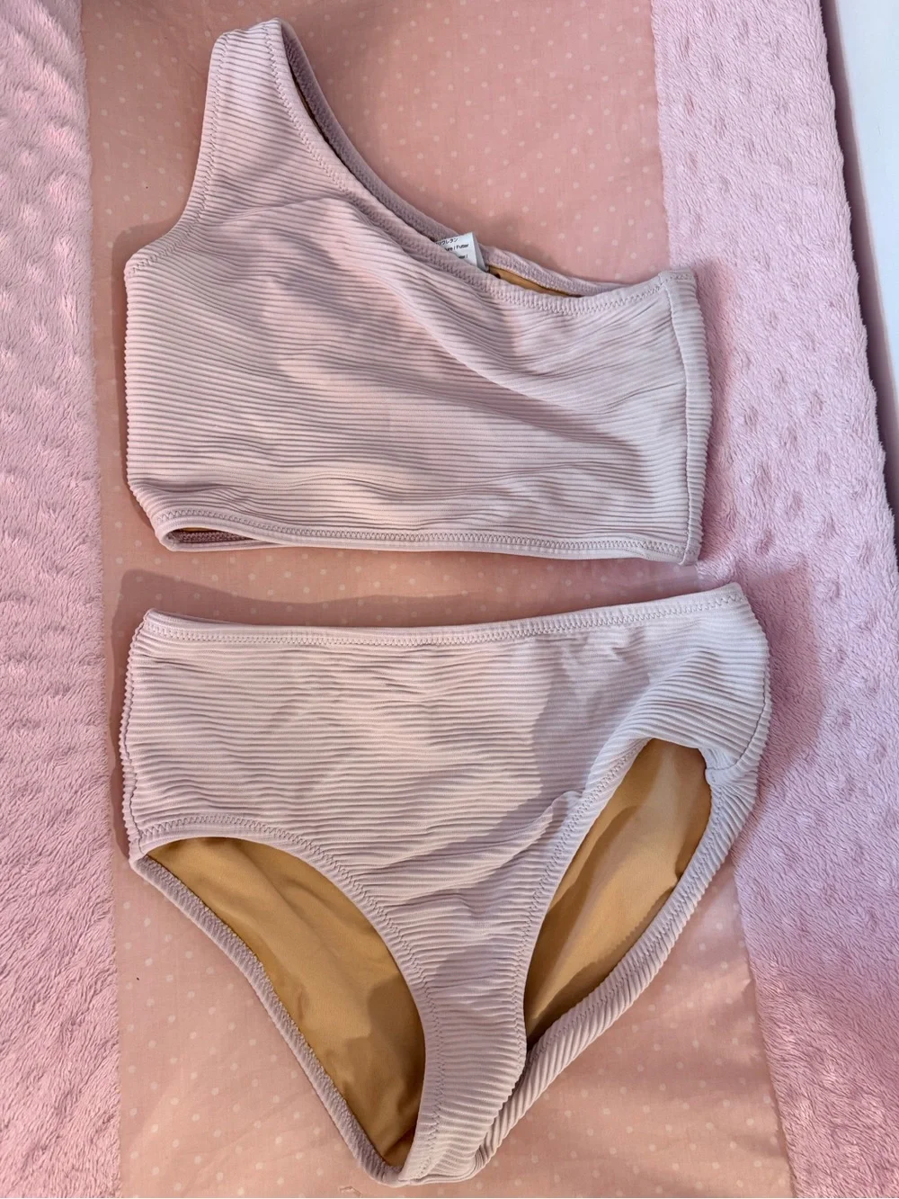 J. Crew Crewcuts Brigette Pink Ribbed One Shoulder Bikini, size 10